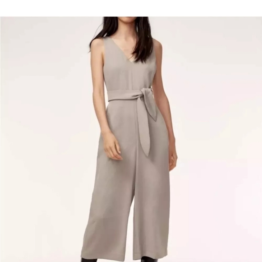 Wilfred Aritzia Ecoulement Jumpsuit V Neck Wide Leg Opal Grey Minimalist XS